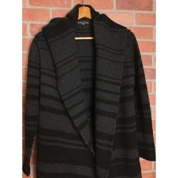 Vince Womens XS Black & Gray Striped Hooded Cardigan Sweater - Picture 9 of 9